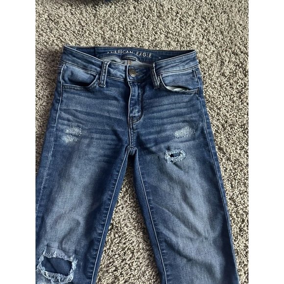 American Eagle  super stretch jeggings size 0 distressed Skinny Leg Medium Wash - Picture 4 of 13